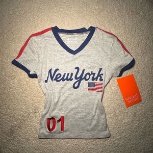 Gray and Blue New York Short Sleeve Junior Tee